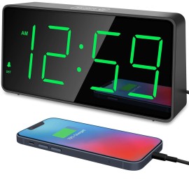 Peakeep Digital Clock Alarm Clock for Bedrooms with USB Charger Port - Green