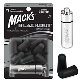 Tapones para los oídos de espuma suave Mack's Blackout, 7 pares con estuche de viaje - 32 dB de NRR más alto, cómodos tapones para los oídos para conciertos, sesiones de improvisación, clubes nocturnos, eventos ruidosos y deportes de tiro