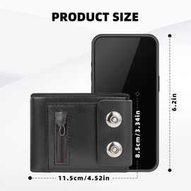 AfitLulu Men's Faux Leather Wallet with SM Card Slot, Multiple Card Slots, Magnetic Snap Closure with 4 Card Slots and Zip Coin Compartment, black 1, Casual