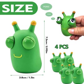 FINEPOTY Funny Grass Worm Pinch Squeeze Toys，4 PCS Color Bug Toys Popping Out Eyes Squeeze Toy,Stress Relief Toys,3D Grass Worm Squishy Toys for Relieve Stress, Anxiety,