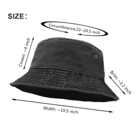 Bucket Hat, Wide Brim Washed Denim Cotton Outdoor Sun Hat Flat Top Cap for Fishing Hiking Beach Sports Black