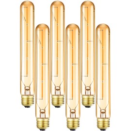 LVYE T10 Led Bulbs 4W E26 Dimmable Tubular Bulbs 2700K Warm White Amber Glass Equivalent 8.9in E26 Long Tube Bulbs 40 Watt Edison Style Vintage LED Light Bulb,6-Pack.