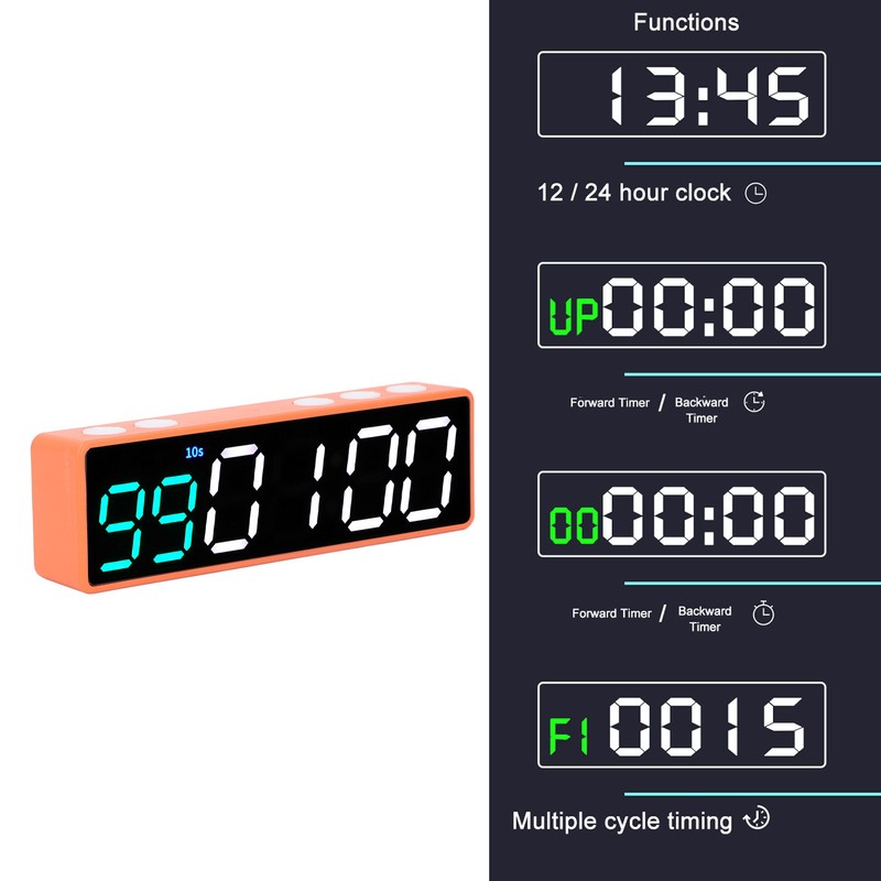 Fitness Timer Clock Large LED Digital Anti Vertigo Display Workout