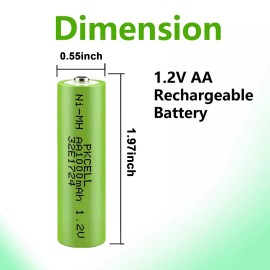 PKCELL 6pcs 1.2v AA 1000mAh Rechargeable Battery Ni-MH Button Top for Solar Lights Toys