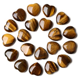 YATOJUZI 20PCS Tiger Eye Heart Healing Crystals Natural Tiger's Eye Crystal Set Yellow Love Stones Polished Stone Bulk Wholesale Mini Pocket Gemstones Reiki Energy Gifts for Women