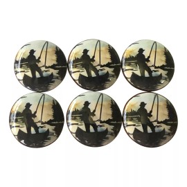 Twisted R Design Set of 6 Fishing Wood Cabinet Knobs Cabin Man Cave Decor, Fishing Hunting Cabin