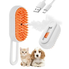 Frelara Cat Steam Brush for Shedding - 3 in 1 Steam Cat Brushes for Grooming and Massage - Adjustable Cat Brush with Steam for Dogs, Removing Tangled and Loose Hair (White & Orange)