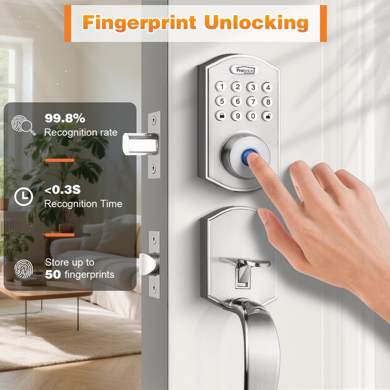 Probrico Smart Keyless Entry Door Lock Deadbolt,Front Door Handleset with