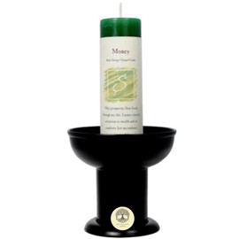 Generic Herbal Candle 1.5"" x 7"" with Black Pillar Holder (Money) Set by Healing Arts World