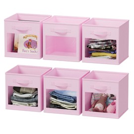 SpaceAid Storage Cubes with Clear Windows, Set of 6 Fabric Bins, 11 Inch Foldable Baskets Boxes for Closet, Cubby Shelf or Cube Storage Organizer, Pink