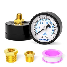 MEANLIN MEASURE 0-15Psi 2" DIAL FACE 1/8" NPT Well Pump Pressure Gauge with 1/8" x 1/4" NPT and 1/8" x 3/8" NPT Hex Bushing, 3-2-3% Accuracy，Center Back Mount