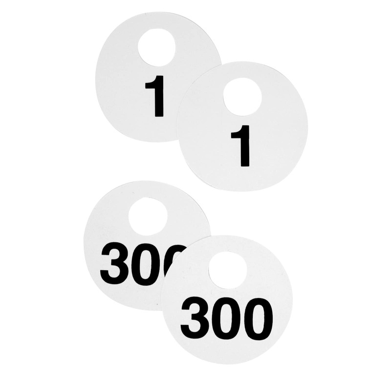 2 Sets of Round Numbered Tags 1-300, Double-Sided Plastic Coat