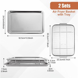LDHHYH 2 Set Air Fryer Basket for Oven 15.4"x11.5", Non-stick Large Oven Air Fryer Basket and Tray Set, Stainless Steel Air Fryer Pan Crisper Tray for Cooking Baking and Broiling