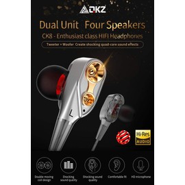 oxz LITTLEBIGTREATS Dual 4 Units Heavy Bass HiFi Music Earphones Tweeter & Woofer Create Shocking Quad-core Sound Effects Hi-Res Audio Independently Vocalized Powerful Combination (Gold)