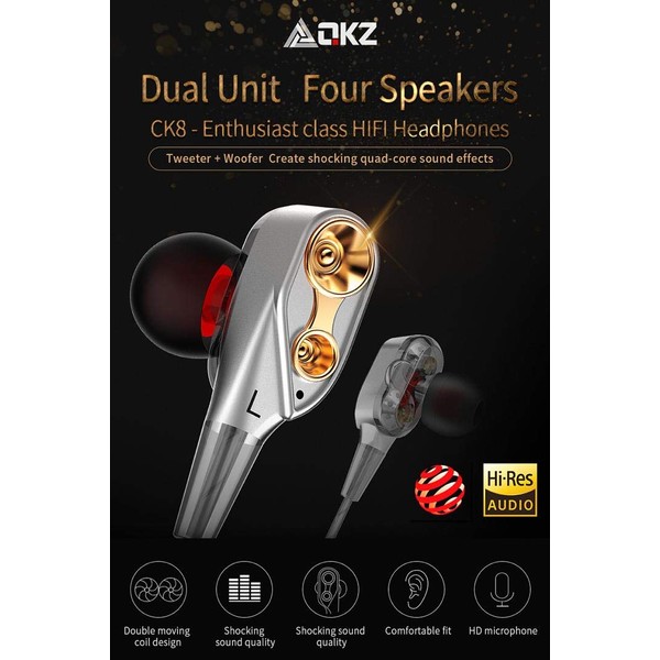 oxz LITTLEBIGTREATS Dual 4 Units Heavy Bass HiFi Music Earphones