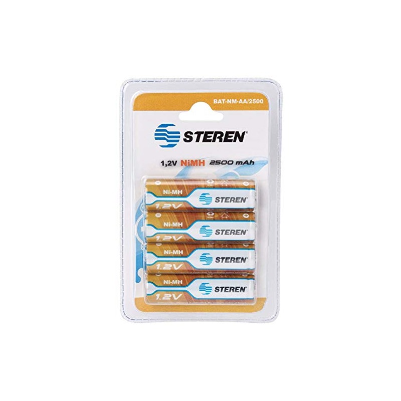 STEREN BAT-NM-AA/2500 Paquete de 4 Pilas Recargables de Alta Capacidad