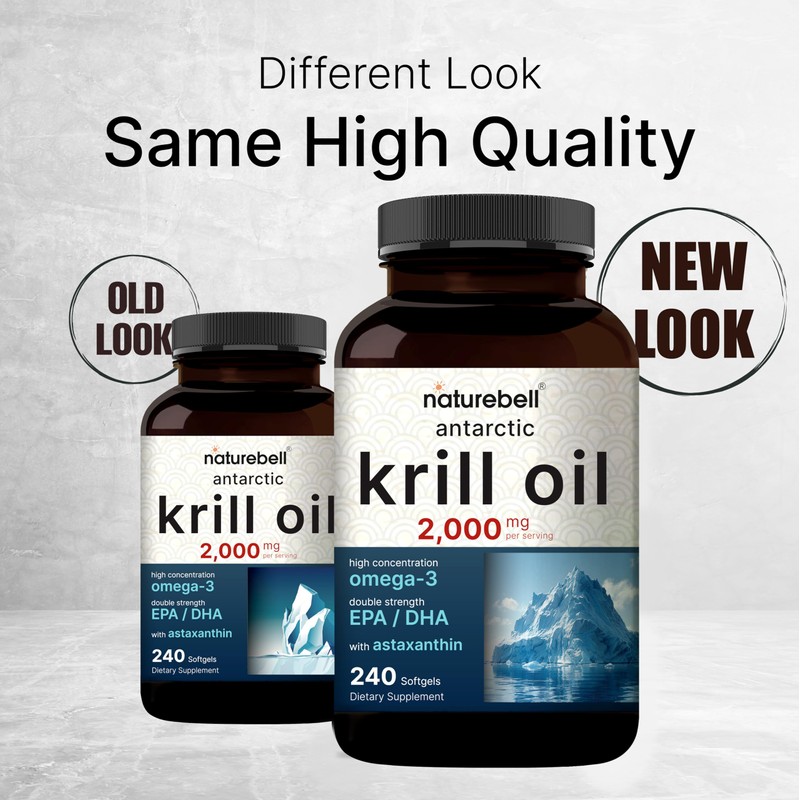 NatureBell Antarctic Krill Oil 2000mg Supplement, 240 Softgels, 3X Strength