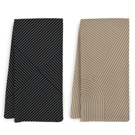 KFXHANGD Boho Abstract Line Kitchen Towels and Dishcloths Set of 2, Mid Century Modern Dish Towels, Black Neutral Minimalist Decorative Hand Tea Towel for Bathroom Kitchen, 16x24 Inches