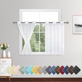 XWZO - Cortinas transparentes para recámara, filtrado de luz, gasa sólida y transpirable, con ojales para ventana, para cocina, granja, guardería con alzapaños, color blanco, 42 x 30 pulgadas, juego