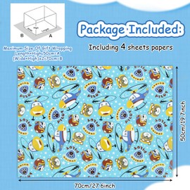 Dog Junior Pilot Officer Helicopter Air Fleet Rescue Fly On Over Aviation Blue Wrapping paper，(4-Foled Flat Sheets, 1-Design: 20 x 28 inch Per Sheet,15 sq. ft. ttl), Gift Wrap For Kids Boys Birthday Flight School Graduation
