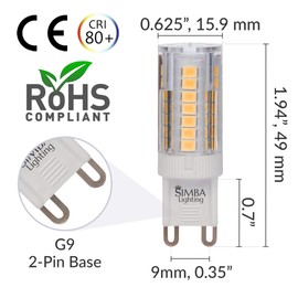 Simba Lighting G9 LED Light Bulb (5 Pack) 4W T5 40W Halogen Replacement for Pendants, Ceiling Lights, Desk Lamp, Wall Sconce, 120V JCD Bi-Pin Base Non-Dimmable, 3000K Soft White