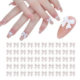 HappyHome 50pcs Large 3D Nail Parts Ribbons 3D Nail Art Nail Decoration (White 50pcs)