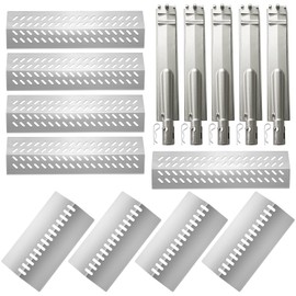 LPTNFRTN Stainless Steel 5pcs 16631 Flame Tamer Flavor bar and 4pcs 16520 Heat Plate Shield with 5 pcs 16516 Burners for Bull Grill Replacement Parts,for Blaze Lion Cal Flame G Series 5 Burner Grill