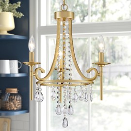 WUZUPS Candle Chandelier 3-Light Pendant Ceiling Light Modern Lighting Fixture for Bedroom Hallway Bar Kitchen Dinning Living Room Bathroom, Gold, E12 Base, 16.1" Wide 23.8" High