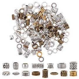 SUNNYCLUE 1 Box 150 Pieces Dreadlocks Beads Hair Beads Large Hole Viking Nordic Beard Beads Braiding African Hair Bead Tibetan Style European Tube Beads for Jewellery Making