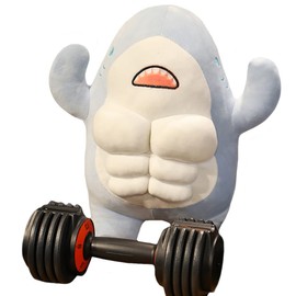 ELAINREN 3D Muscle Shark Plush Toy, Large 17.7" Blue Whale Fish Pillow, Soft & Adorable, Ocean Animal Doll Gift for Ages 14+