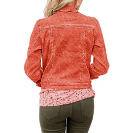 GRAPENT Women's Casual Basic Button Down Long Sleeve Stretchy Jean Trucker Denim Jacket with Pockets Color Orangeade Large Size 12 Size 14