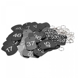 sourcing map Numbered Tag, Aluminum Key Tags Metal ID Tags, 1-50 Number with Ring Black Rectangle for Decoration, Pack of 50