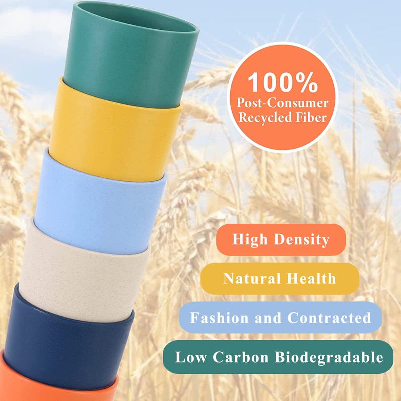 Mfacoy Wheat Straw Cups Set of 6, 12 oz Unbreakable