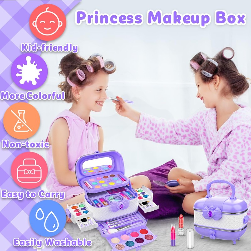 Hollyhi 58pcs Kids Real Makeup Sets for Girls, Safe Washable