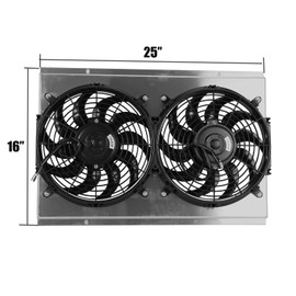 Smileracing Full Aluminum Shroud+2X 12" Slim Fans+Thermostat Relay Kit Compatible with Radiator 1982-2002 C-hevy S10 Blazer 1984-1990 Corvette 5.7L V8 Conversion Models Only