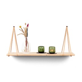 Brute Strength - Leather Shelf Brackets - Split Lines - Natural - 2 Pieces - Floating Shelf Set - Wall Brackets - Shelf Straps - Full Grain Leather