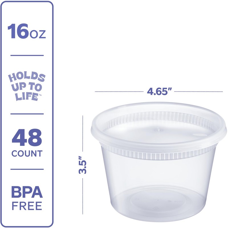 GUSTO [48 Sets 16 oz. Plastic Deli Disposable Food Storage
