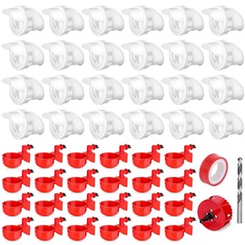 24 Pcs Chicken Feeder Kit and 24 Pcs Chicken Water Cup Kit, Gravity Chicken Waterer Cup and Chicken Feeder Port Kit with Hole Saw and Sealing Tape, Chicken Feeder No Waste for Chicken Duck Bird Quail