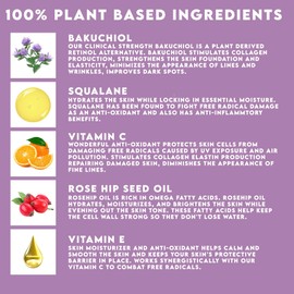 Bakuchiol Facial Serum Oil 1.7 oz - Retinol Alternative - Clinical Strength Bakuchiol - All Natural Plant Derived Clean Beauty Ingredients - Bakuchiol, Squalane, Vitamin C, Rose Hip Oil, Vitamin E -