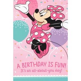 Heartline Minnie Mouse Happy Birthday Greeting Card - A Birthday is Fun! It's an All-About-You Day! Hope Yours is a Wonderful, Wishes-Come-True Day!, Pink