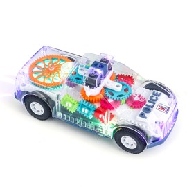ZHFUYS Transparent Police Car, Gear Toy with Light & Music, Transparent Car Toy Light Music with Automatic Change Direction, Great Birthday Gifts for Toddler
