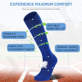Regilt 3 Pairs Kids Youth Baseball Socks Cushioned Soccer Football Softball Socks for Boys Girls (US, Alpha, Large, Regular, Regular, Blue)