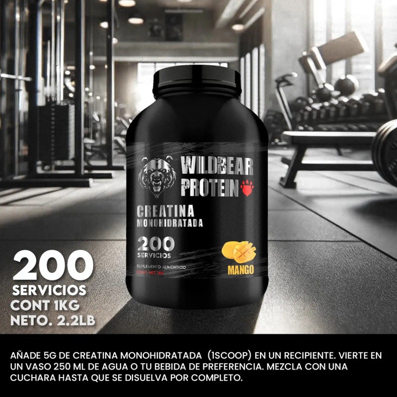 Creatina Monohidratada 1kg Wild Bear 200 Servicios Varios Mango