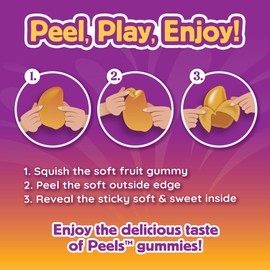 Huer - Peels - Trial Pack of 4, Banana and Mango Flavoured Peelable Soft & Chewy Gummy Candies - 65g Bags