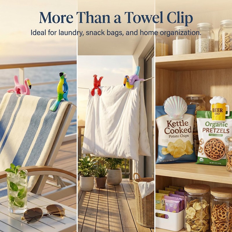 Beach Vacationers' Towel Clips for Beach, Pool, and Cruise Chairs,