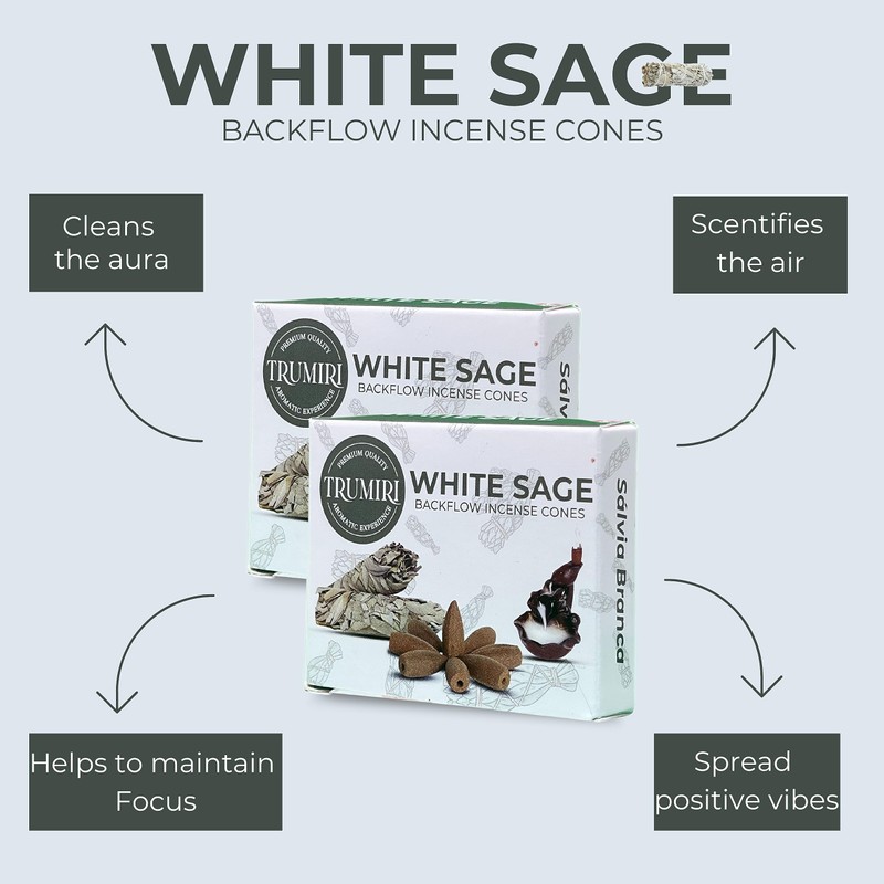 TRUMIRI White Sage Backflow Incense Cones - 20 Waterfall Cones