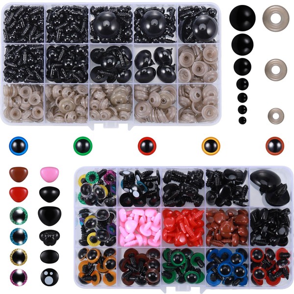Huiguli 800pcs Safety Eyes and Noses, 6-27mm Colorful Plastic Crochet