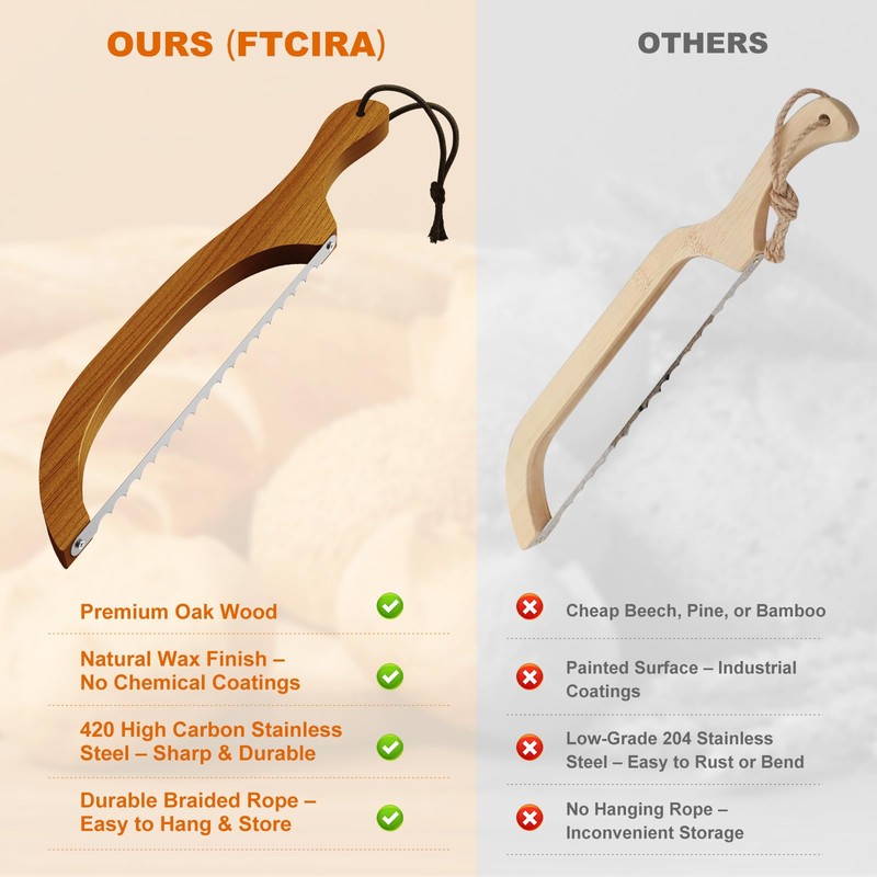 FTCIRA Bread Knife for Homemade Bread – 16" Walnut Bow