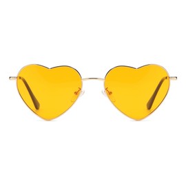 qinqilanqi-S Polarised Love Heart Sunglasses for Women Vintage Fashion Gold Metal Frame Cute Party Festival Glasses UV400 Protection, Gold/Orange