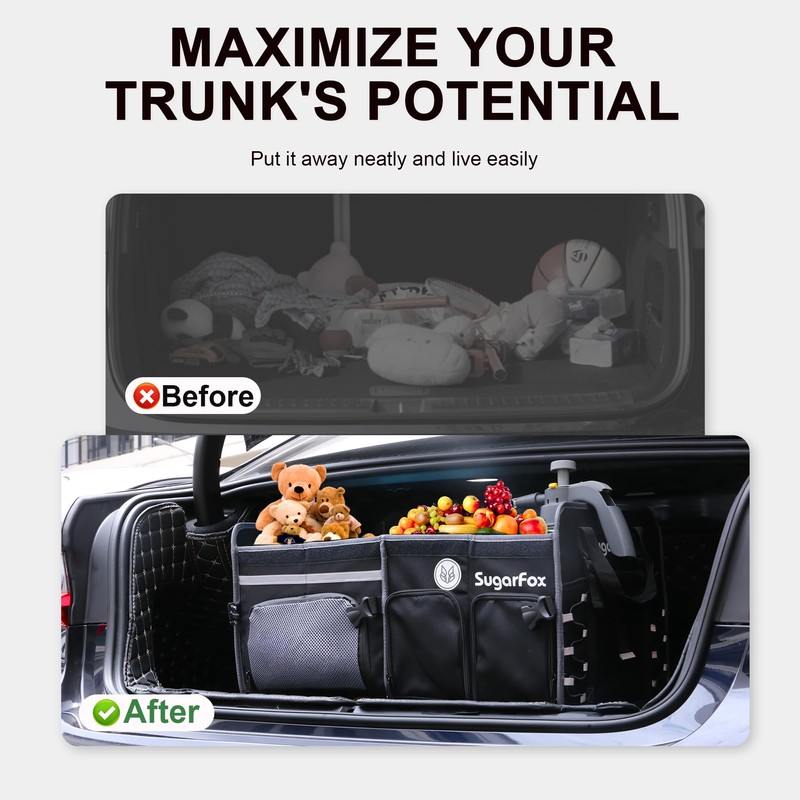 SugarFox Bold Color Block Trunk Organizer, Foldable with 26L Ice